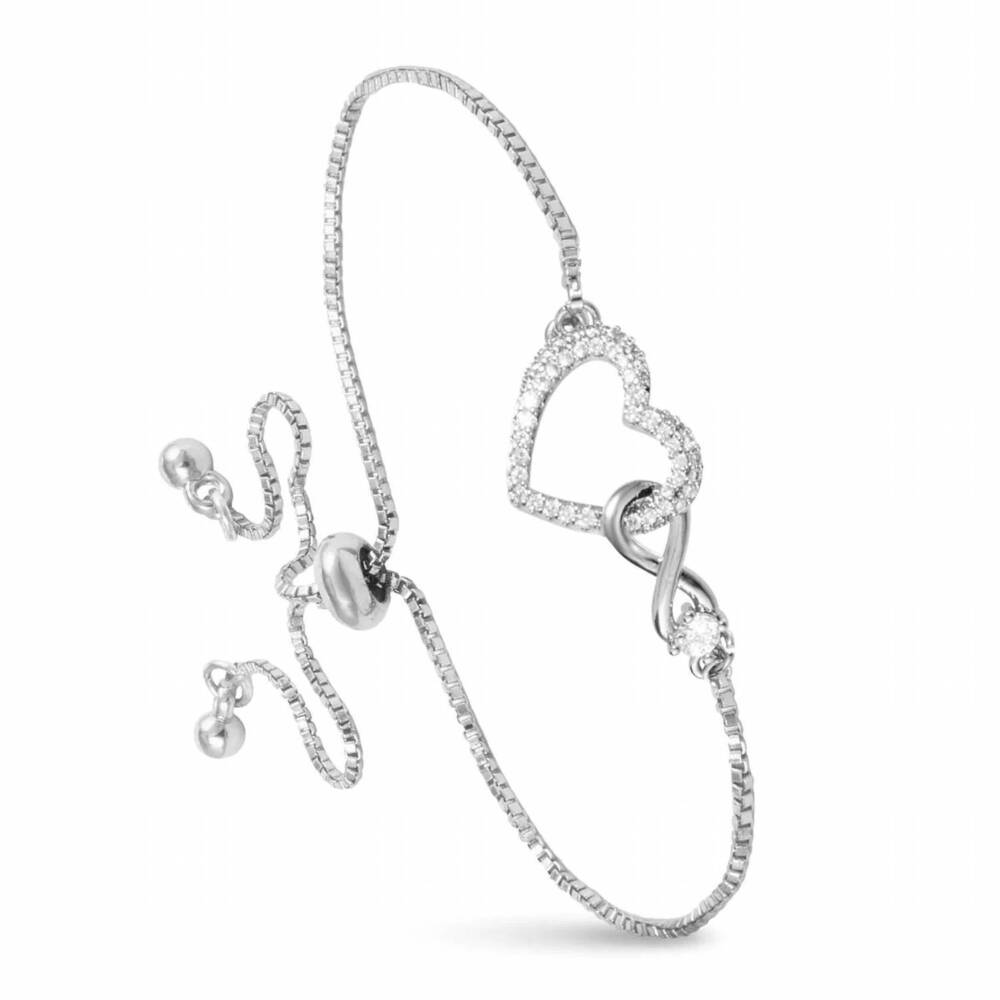 NEW AMANDA BLU women's infinity heart pull-cord bracelet in silver